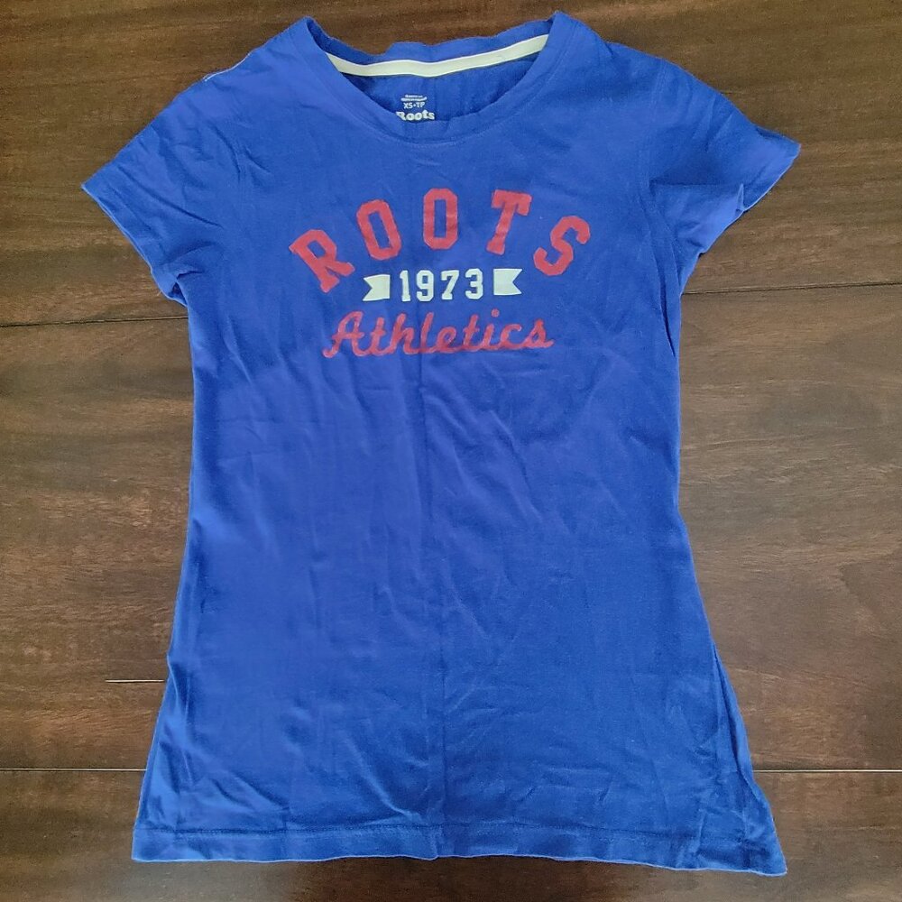 ROOTS Athletics Tee Women's Sz XS Blue T-shirt